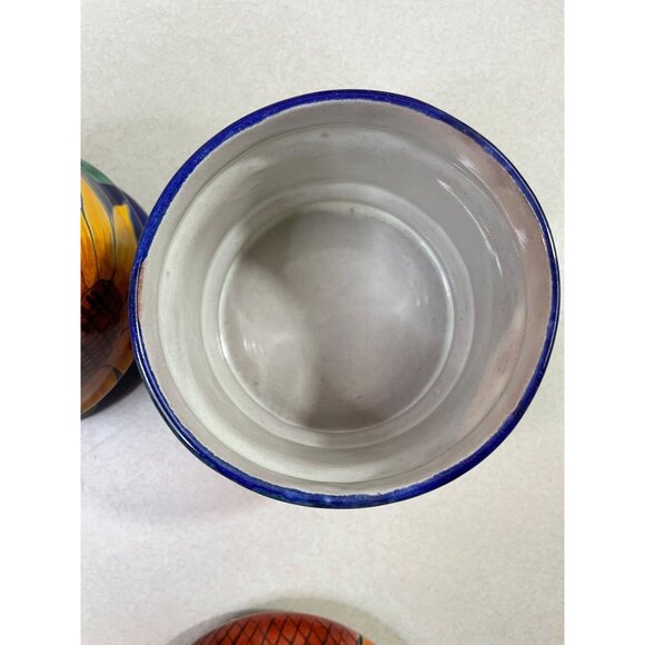 Mexican Blue Talavera Pottery Canister Set of 2 Sunflower w/ Lids - Picture 15 of 16